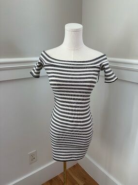 Zara Striped Off Shoulder Bodycon Dress Black White XS/S NWT